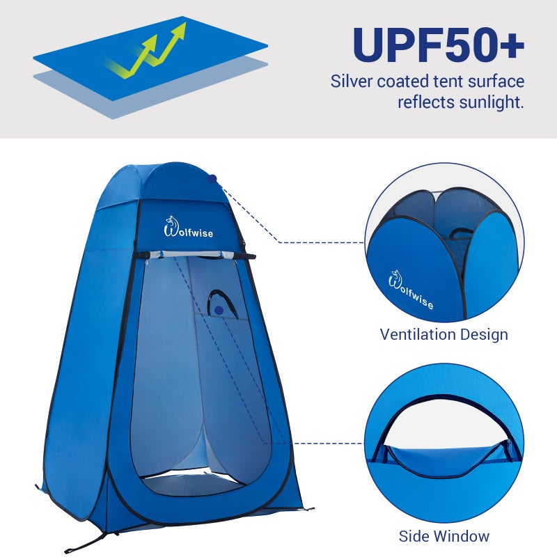 WolfWise Dressing Tent Shower Privacy Portable Camping Beach Toilet Pop Up Tents Changing Room Outdoor Backpack Shelter Blue - Image 2